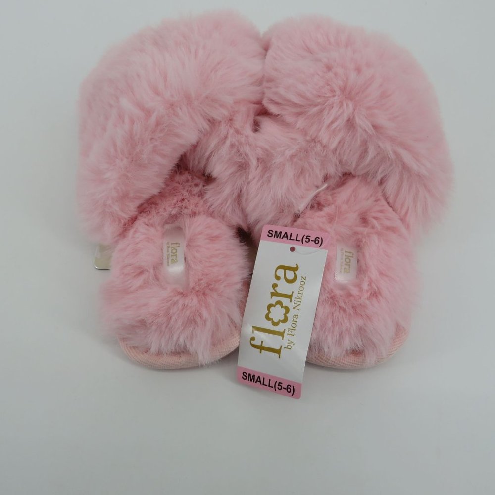 Flora By Flora Nikrooz Faux Fur Pink Crossband Womens Slippers S (5-6)